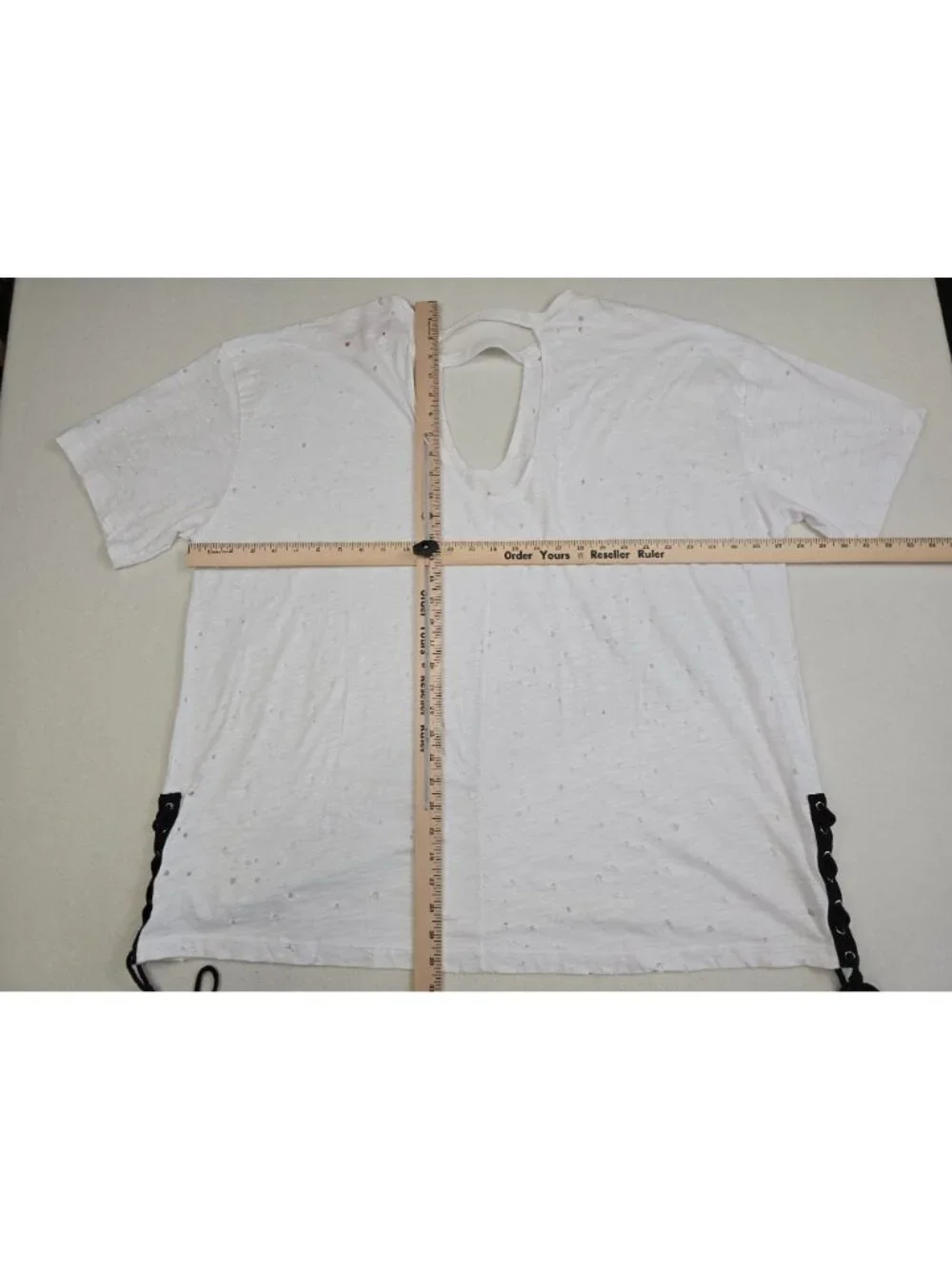 NWT Hayden Los Angeles White Cotton Distressed Tee Lace-Up Sides Keyhole 3XL - Picture 4 of 4